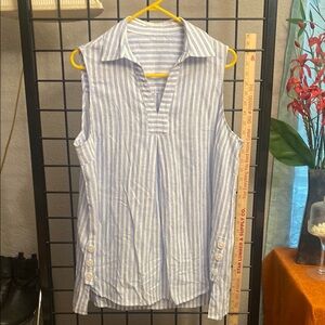 Blue and White Striped Sleeveless women’s top